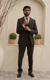 Men Slim Fit Three Piece Suit in Rich Coffee Brown
