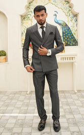 Textured Grey Double Breasted Suit