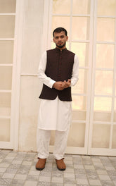Elegant Self-Embossed Jamawar Men’s Waistcoat