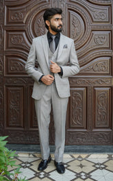 Men Slim Fit Three Piece Suit in Smoke Grey