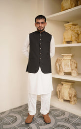 Plain Black Tropical Suiting Waistcoat