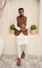 Rust Brown Tropical Suiting Waistcoat for Men