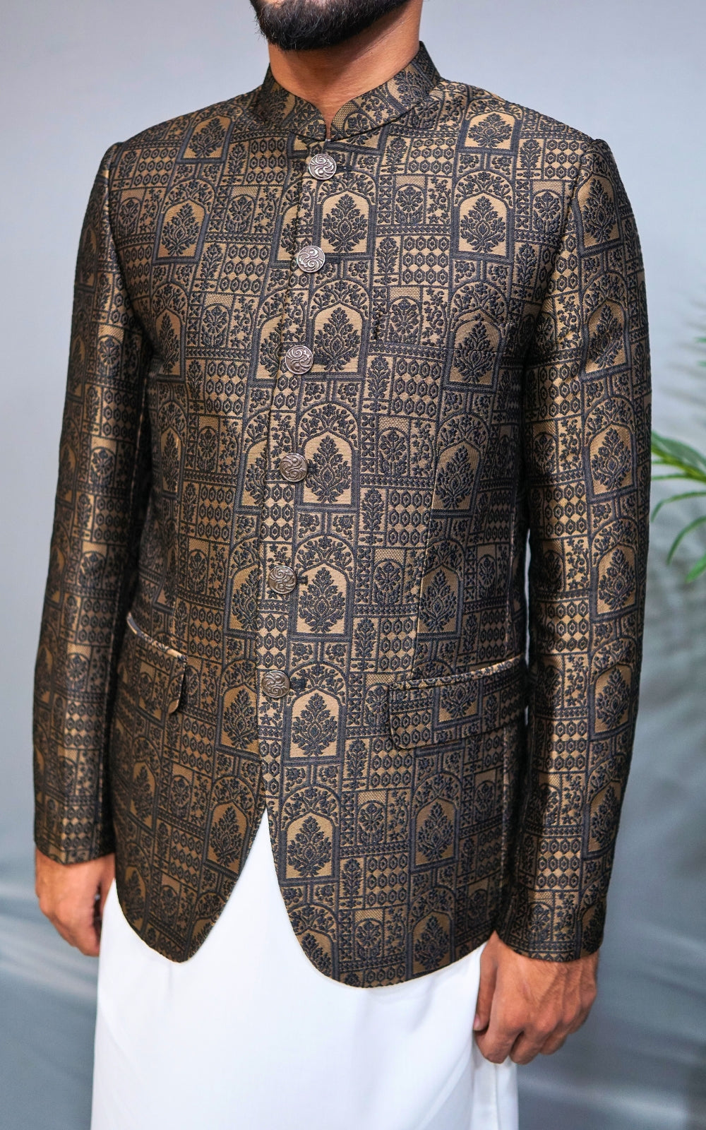 Black & Gold Patterned Prince Coat