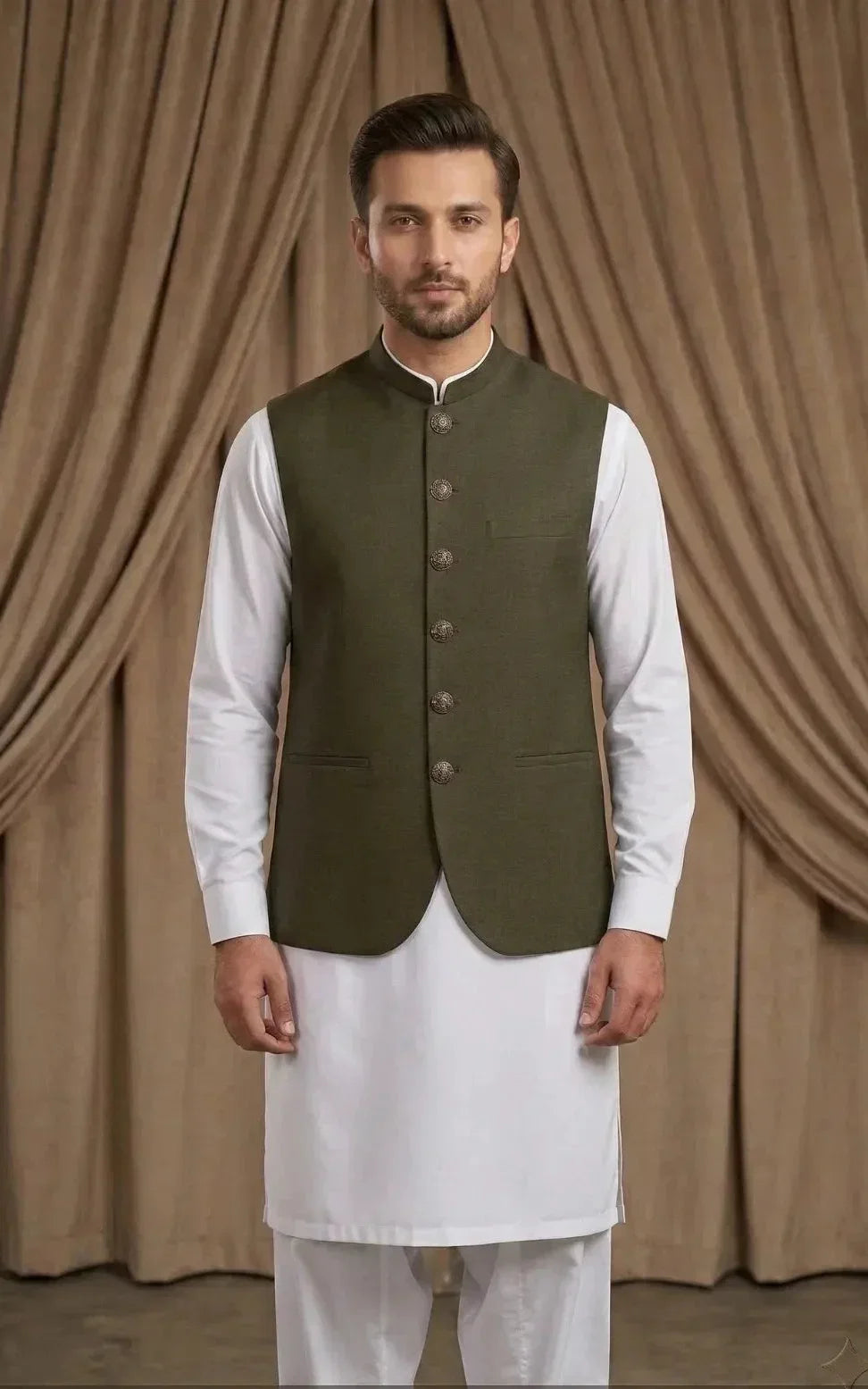 Dark Olive Brown Waistcoat