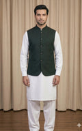 Forest Green Textured Waistcoat