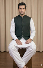 Forest Green Textured Waistcoat