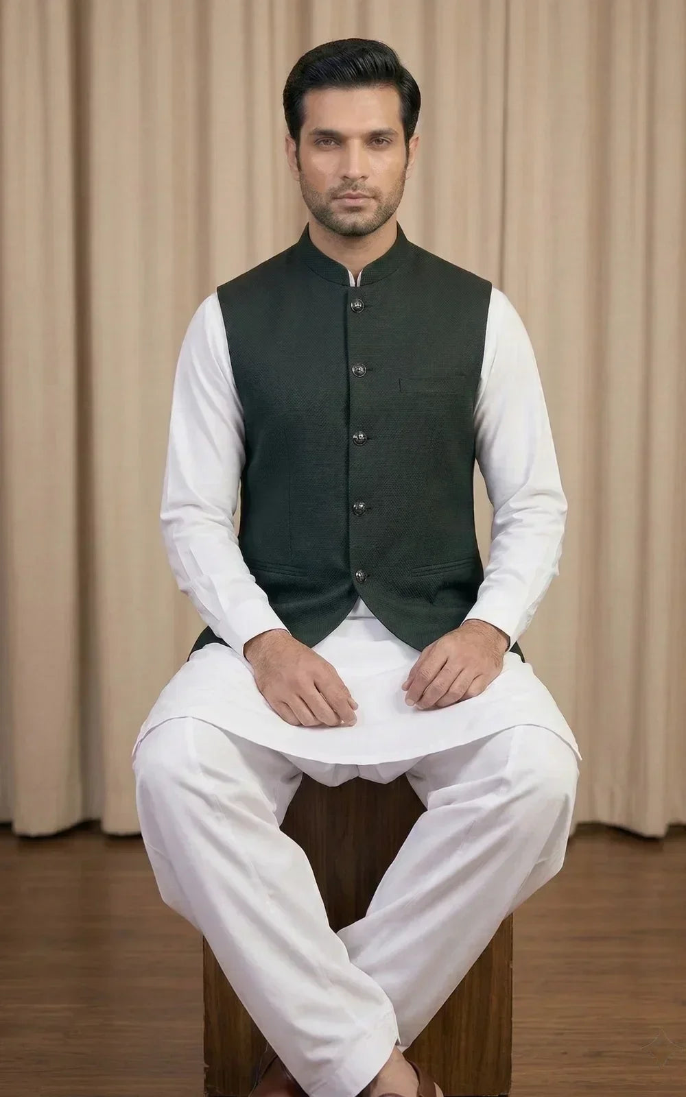 Forest Green Textured Waistcoat