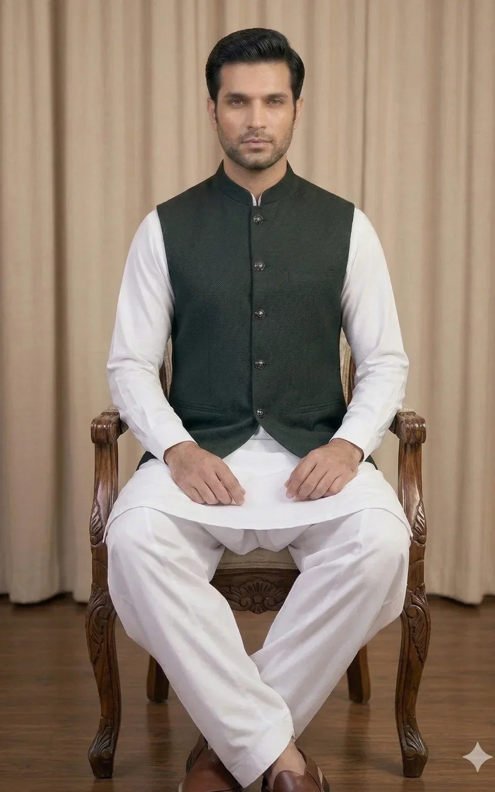 Forest Green Textured Waistcoat