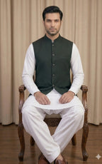 Forest Green Textured Waistcoat