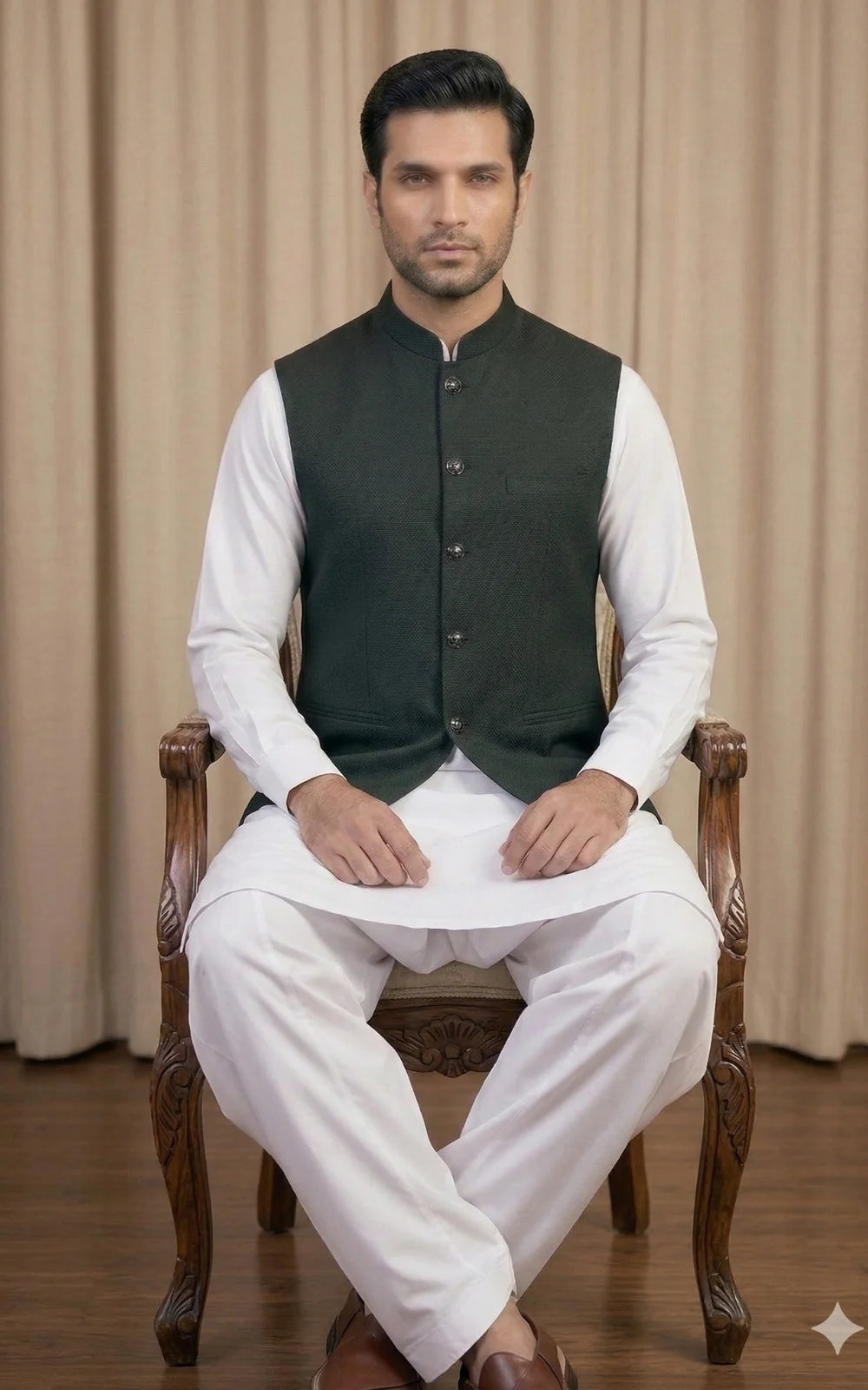 Forest Green Textured Waistcoat