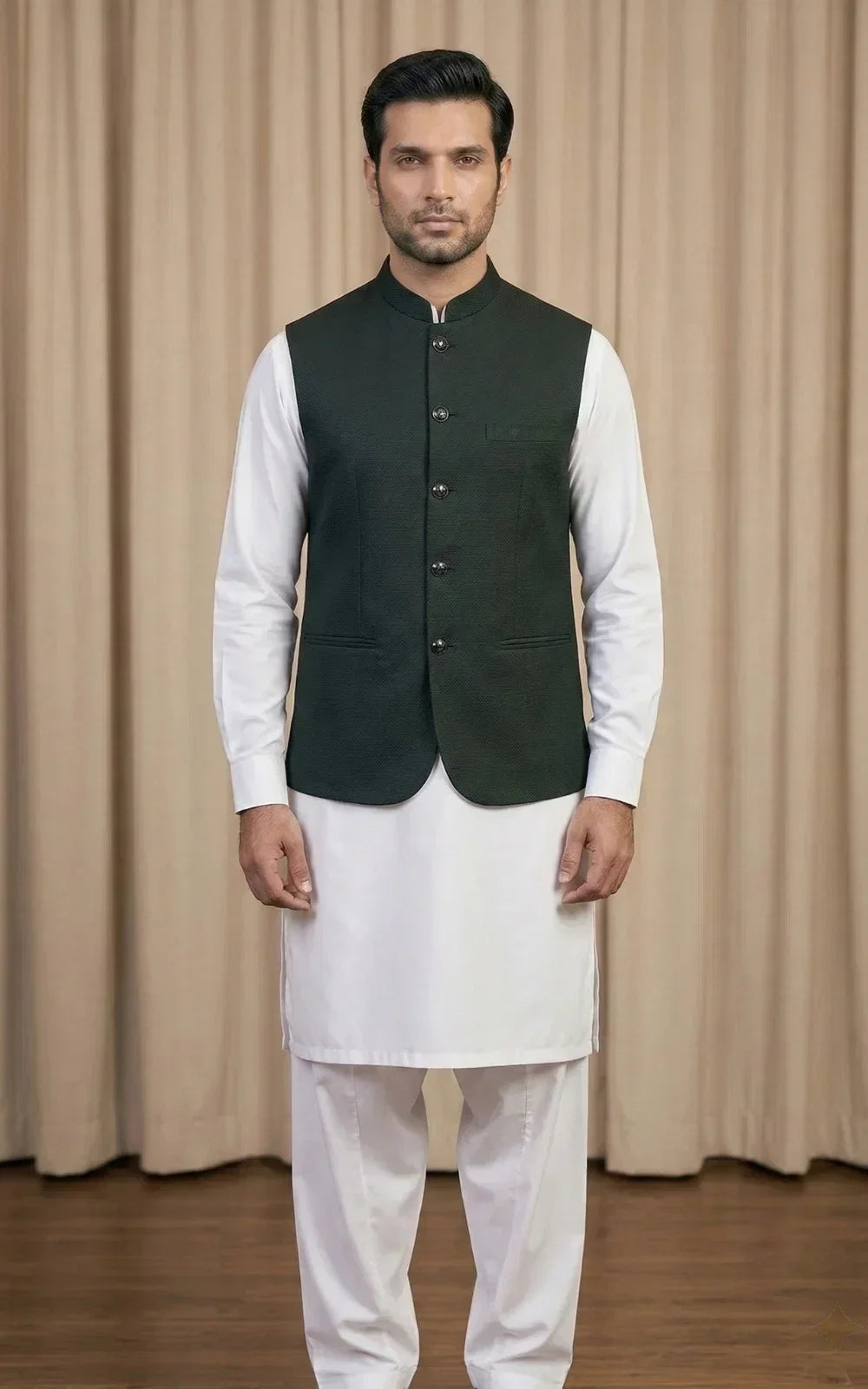 Forest Green Textured Waistcoat