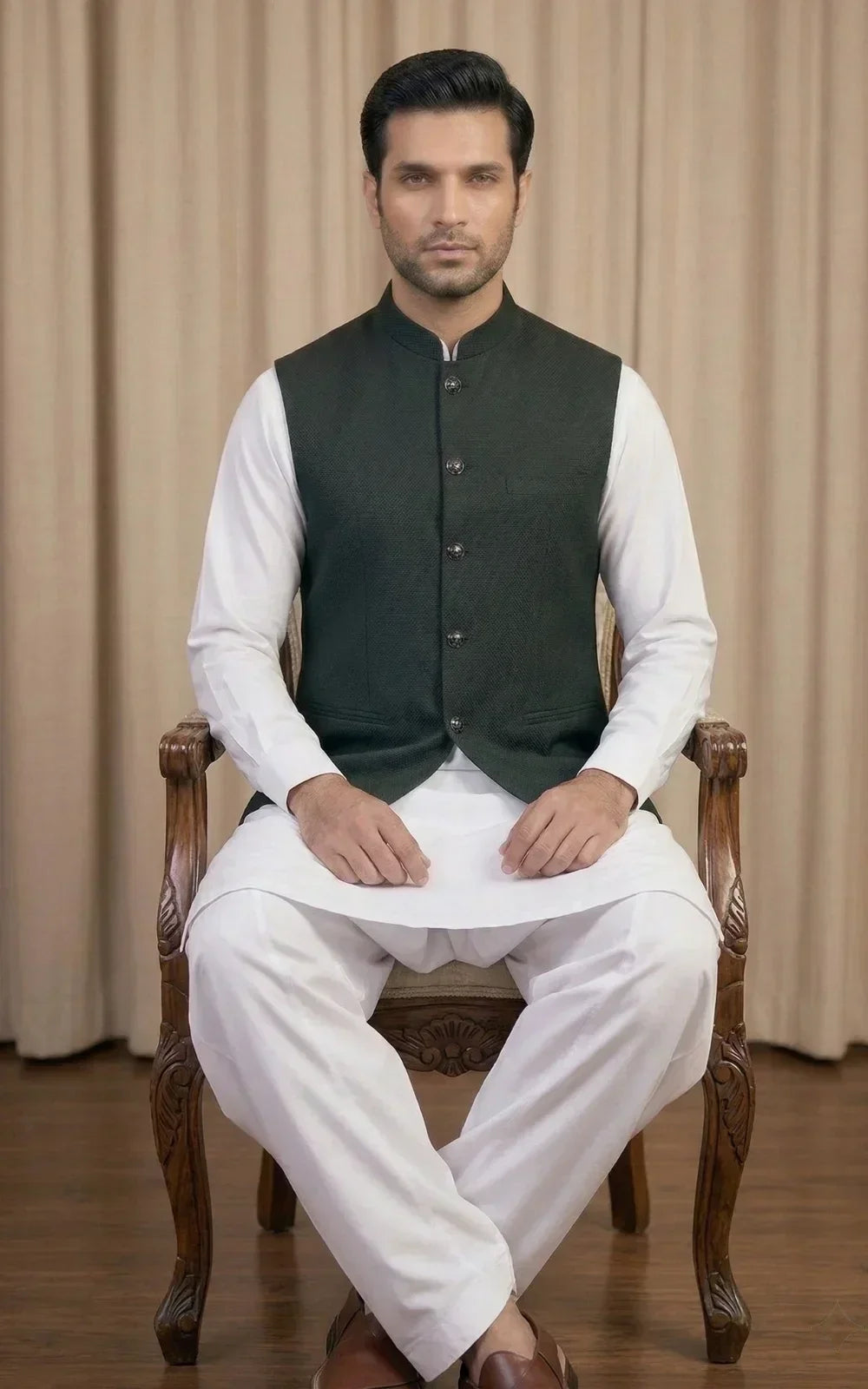 Forest Green Textured Waistcoat