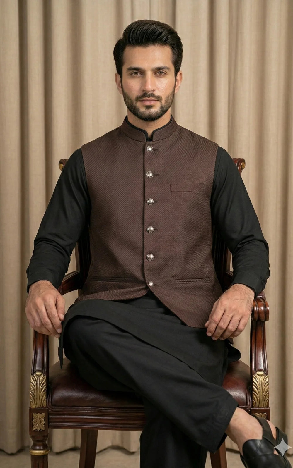 Chocolate Brown Textured Waistcoat