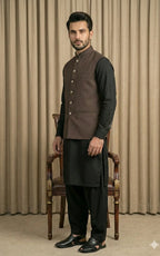 Chocolate Brown Textured Waistcoat