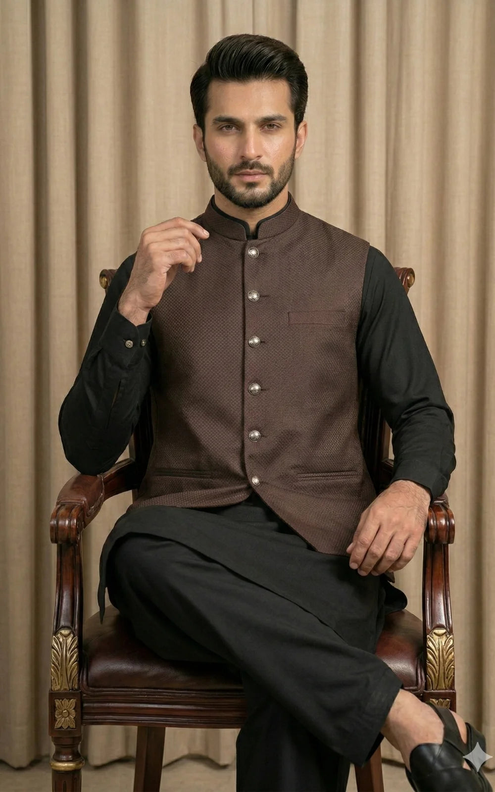 Chocolate Brown Textured Waistcoat