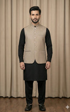 Beige Textured Waistcoat