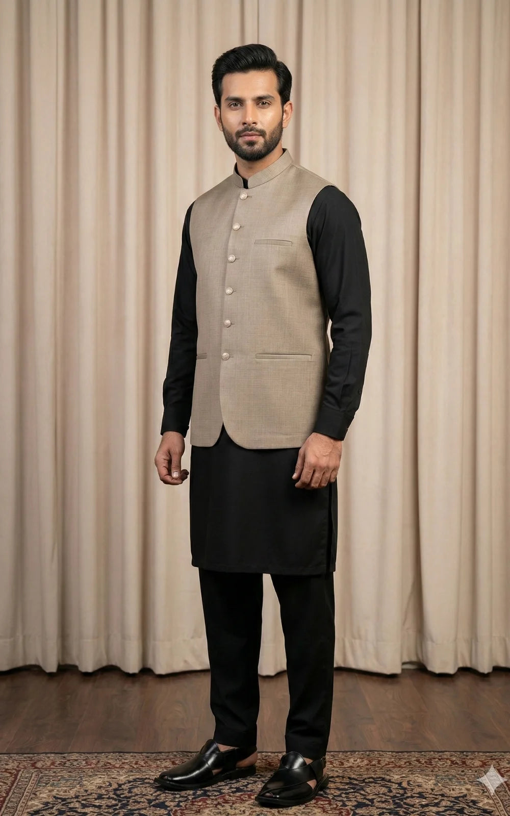 Beige Textured Waistcoat