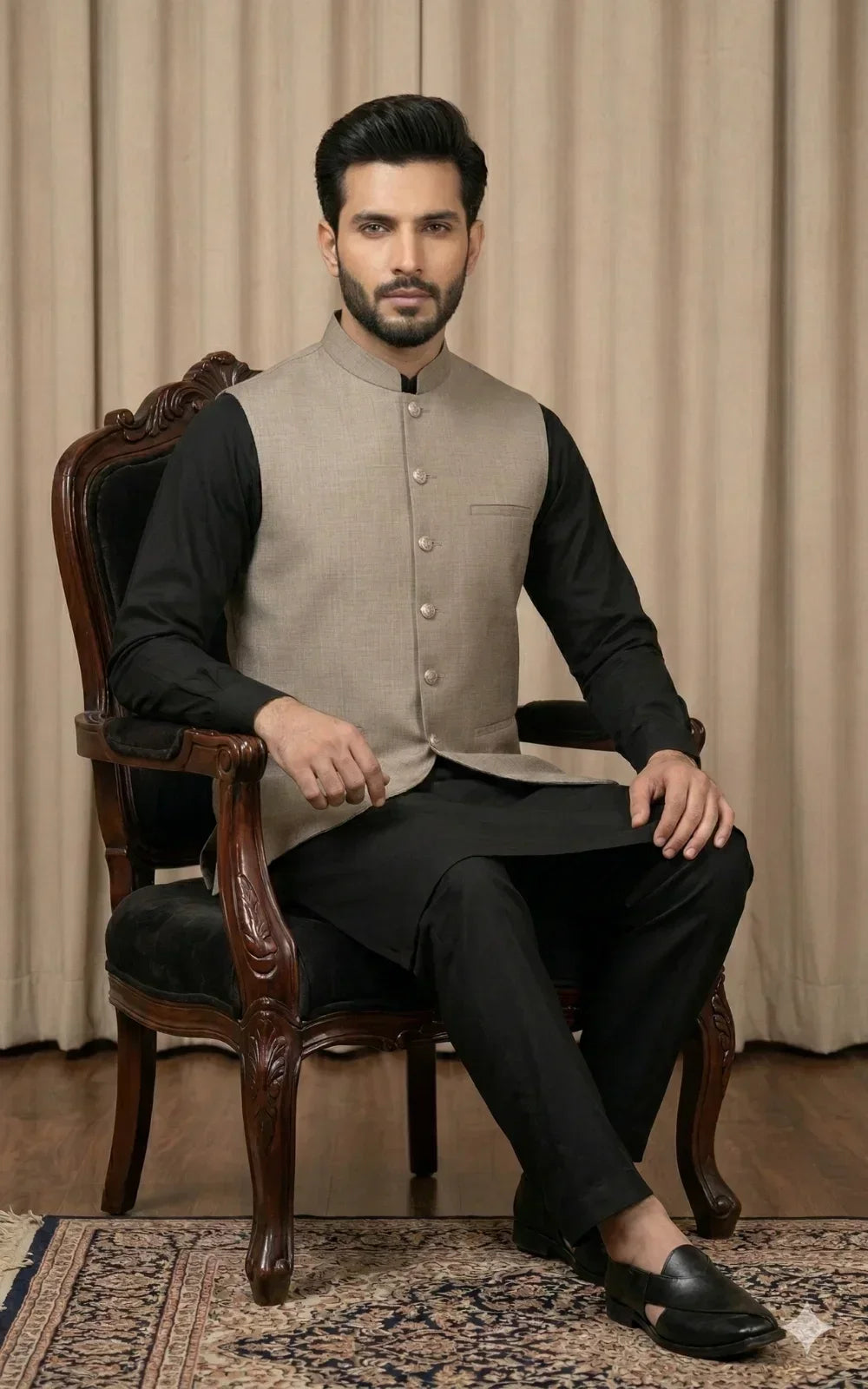 Beige Textured Waistcoat