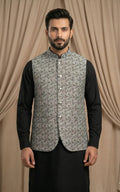 Silver Grey Textured Jacquard Waistcoat