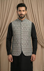 Silver Grey Textured Jacquard Waistcoat