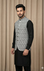 Silver Grey Textured Jacquard Waistcoat