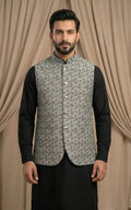 Silver Grey Textured Jacquard Waistcoat Last Option