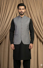 Steel Grey Textured Melange Waistcoat