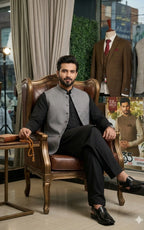 Steel Grey Textured Melange Waistcoat