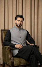 Steel Grey Textured Melange Waistcoat