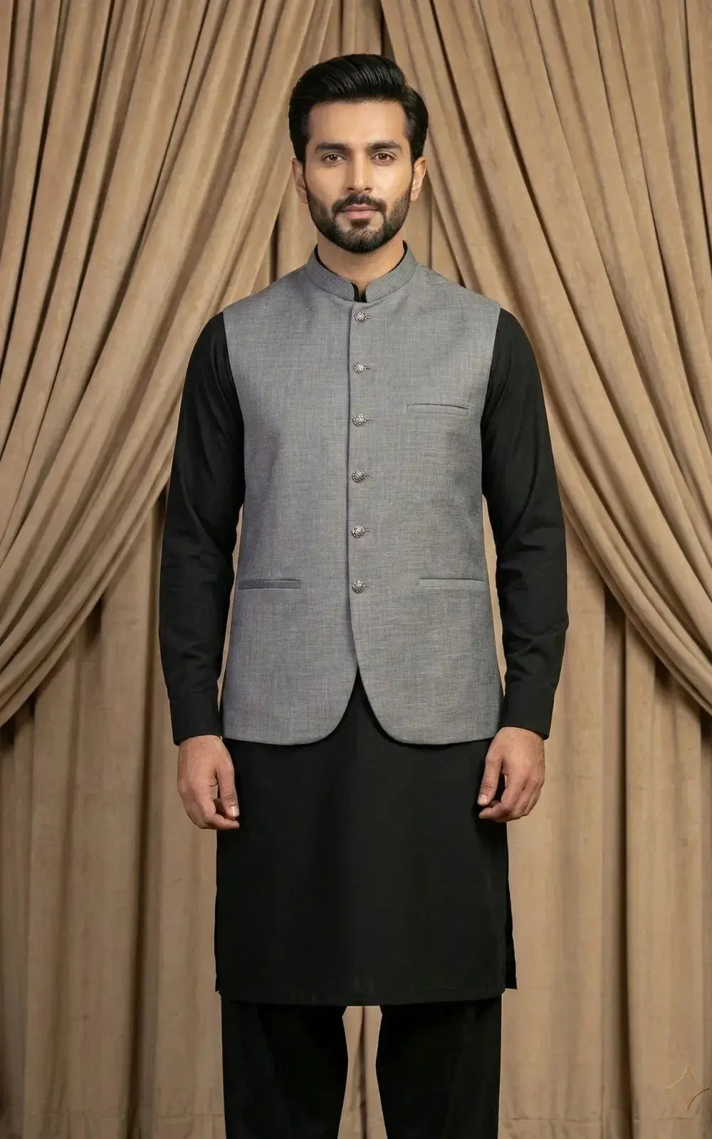 Steel Grey Textured Melange Waistcoat Last Option