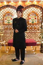 Imperial Noir Hand-Embroidered Black Sherwani – Complete Royal Groom Set