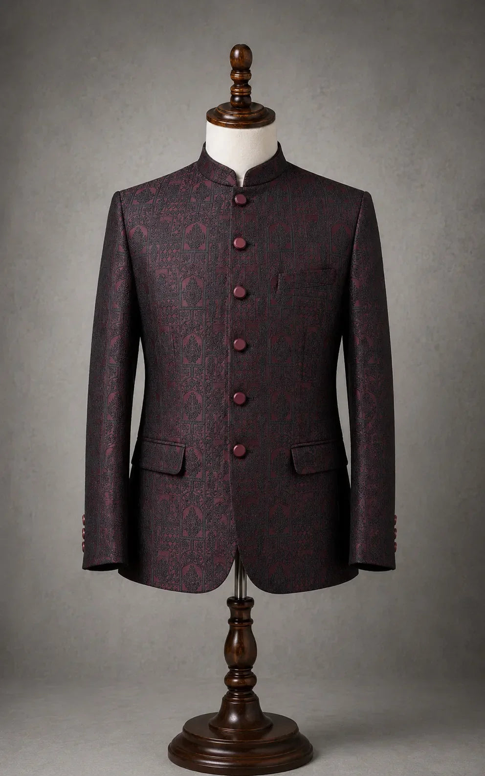 Maroon Self-Embossed Prince Coat