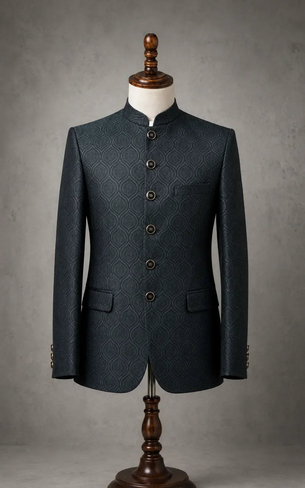 Black Self-Embossed Teardrop Pattern Prince Coat