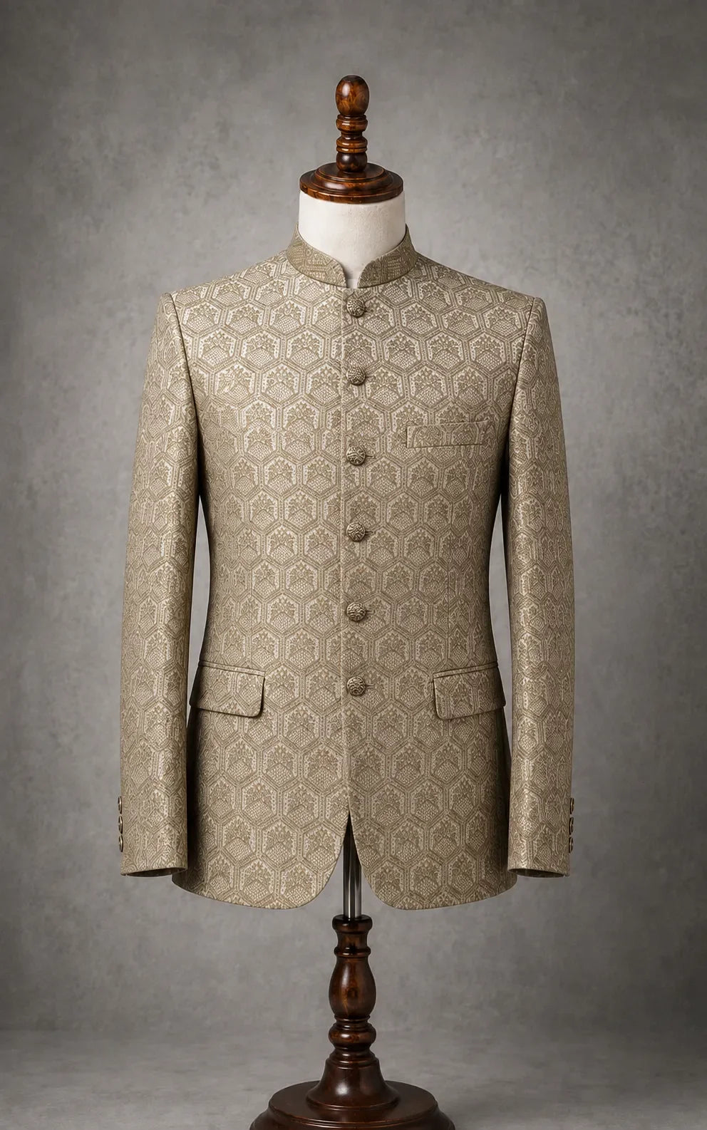 Beige Diamond Pattern Self-Embossed Prince Coat
