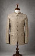 Beige Diamond Pattern Self-Embossed Prince Coat