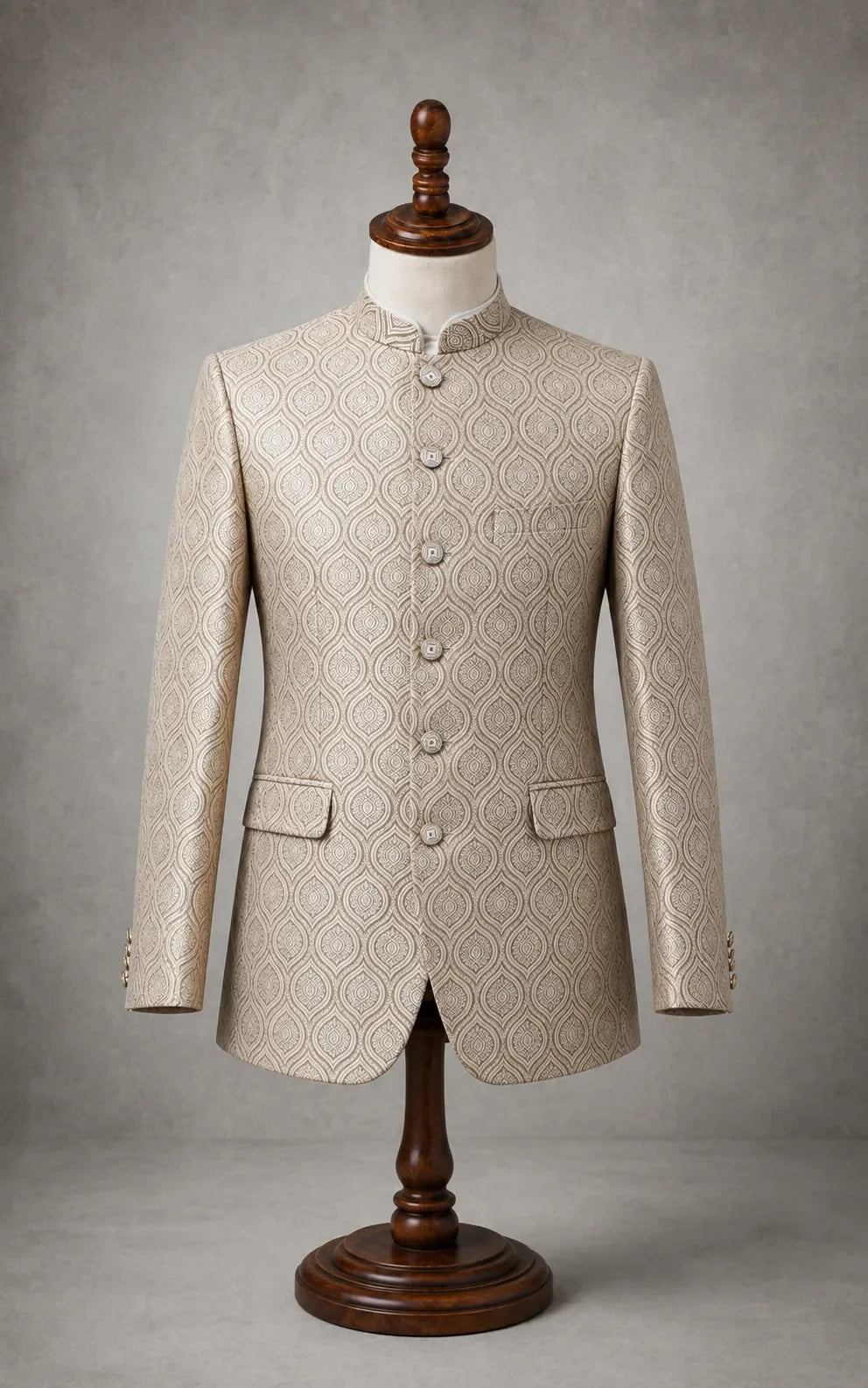 Beige Leaf Pattern Self-Embossed Prince Coat