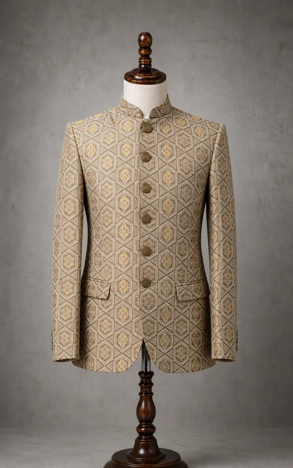 Beige Self-Embossed Prince Coat