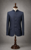 Dark Blue Self-Embossed Prince Coat
