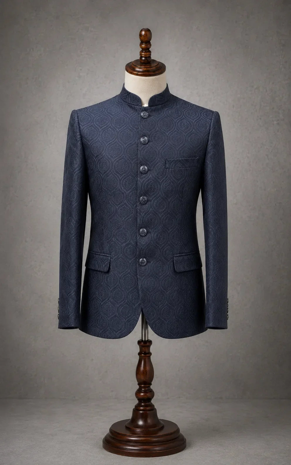 Dark Blue Self-Embossed Prince Coat