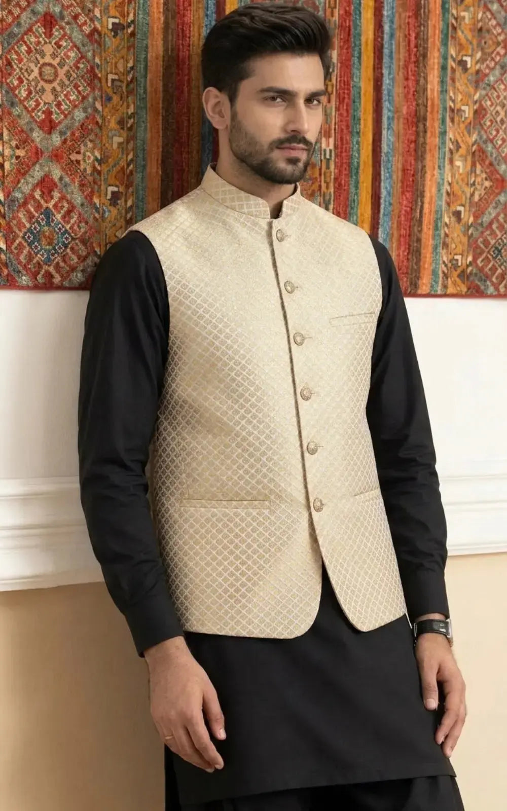 Golden Jacquard Waistcoat Last Option