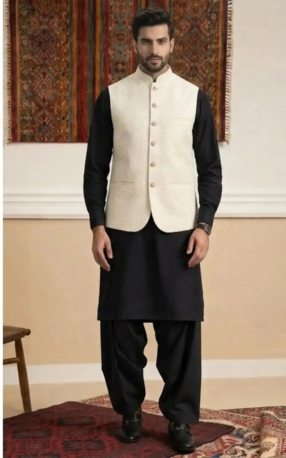 Ivory Textured Waistcoat Last Option