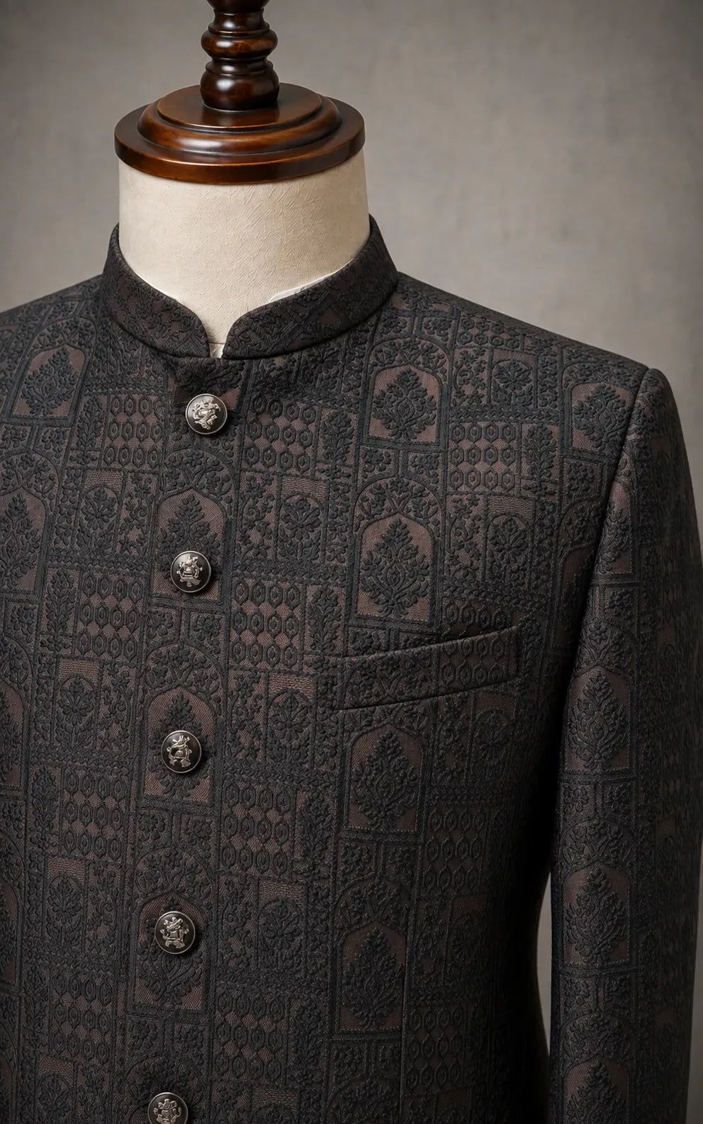 Brown Self-Embossed Prince Coat
