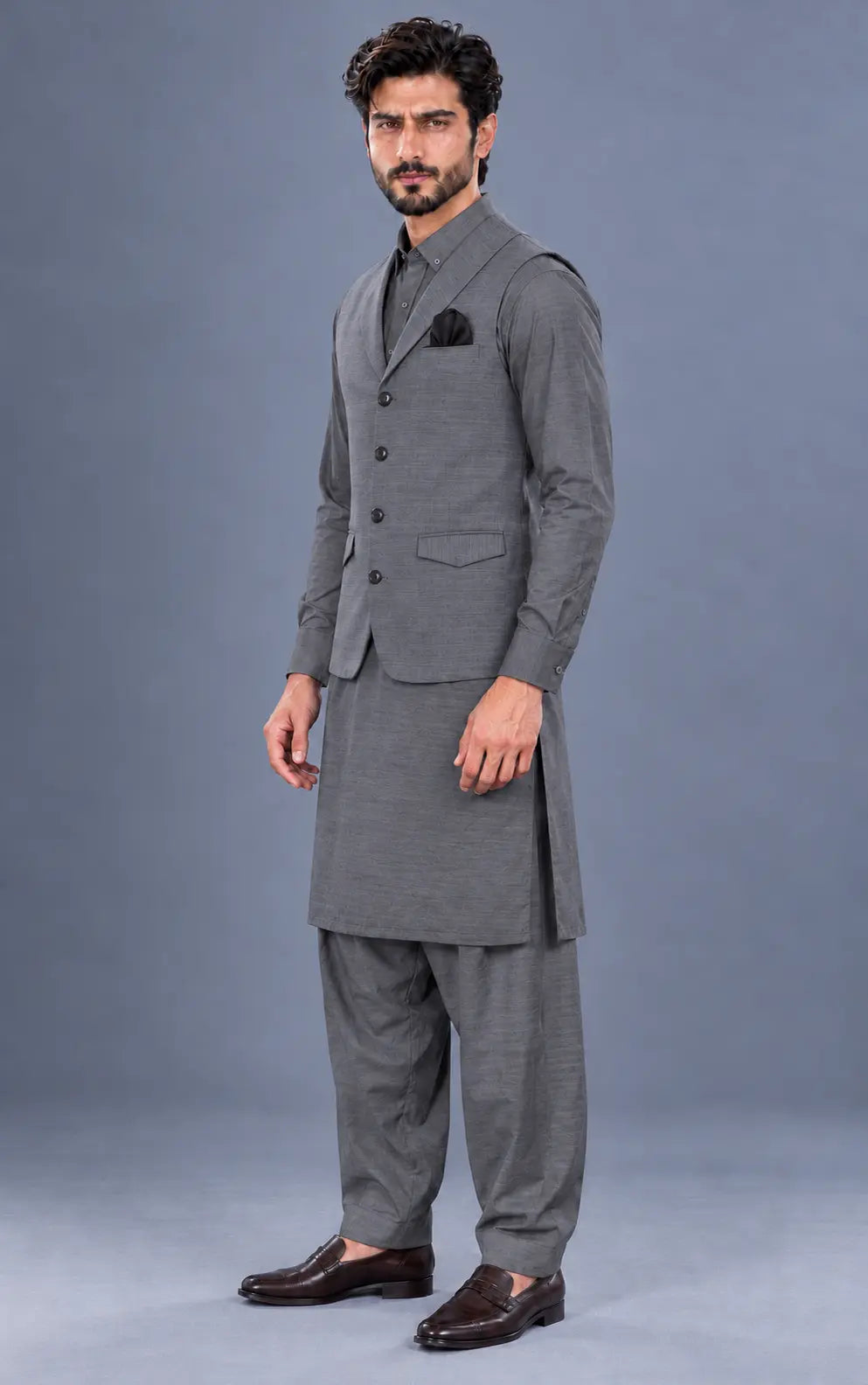 Grey Customized Shalwar Kameez Suit with Fabric Last Option