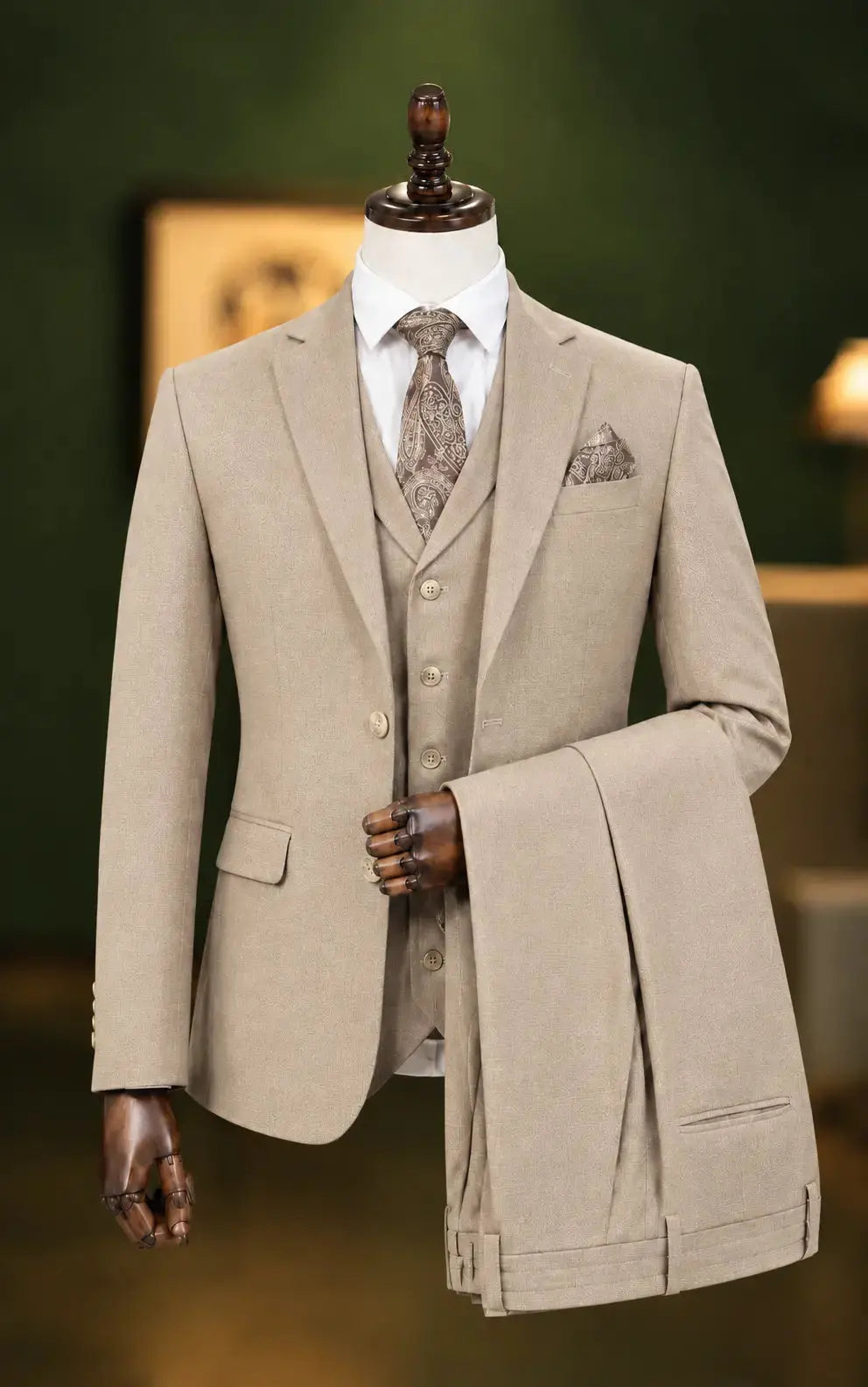 Beige 3-Piece Suit with Waistcoat Last Option