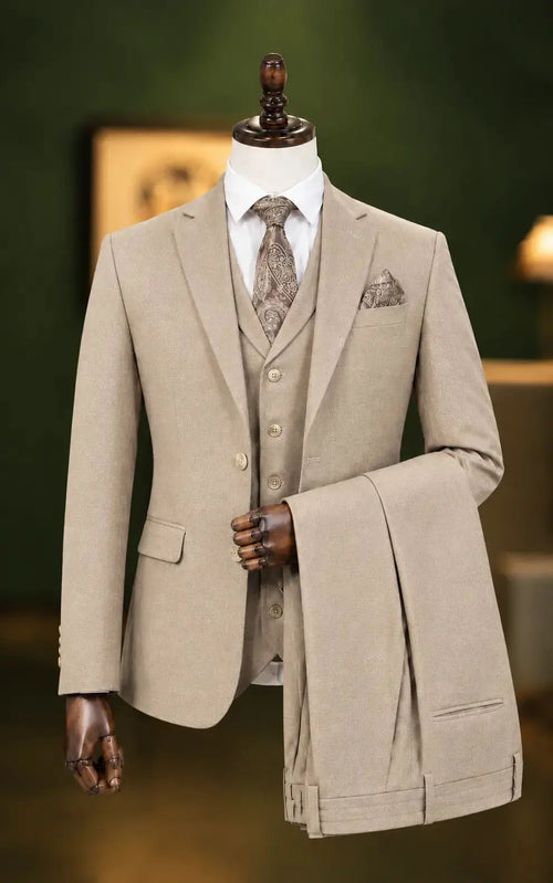 Beige 3-Piece Suit with Waistcoat Last Option