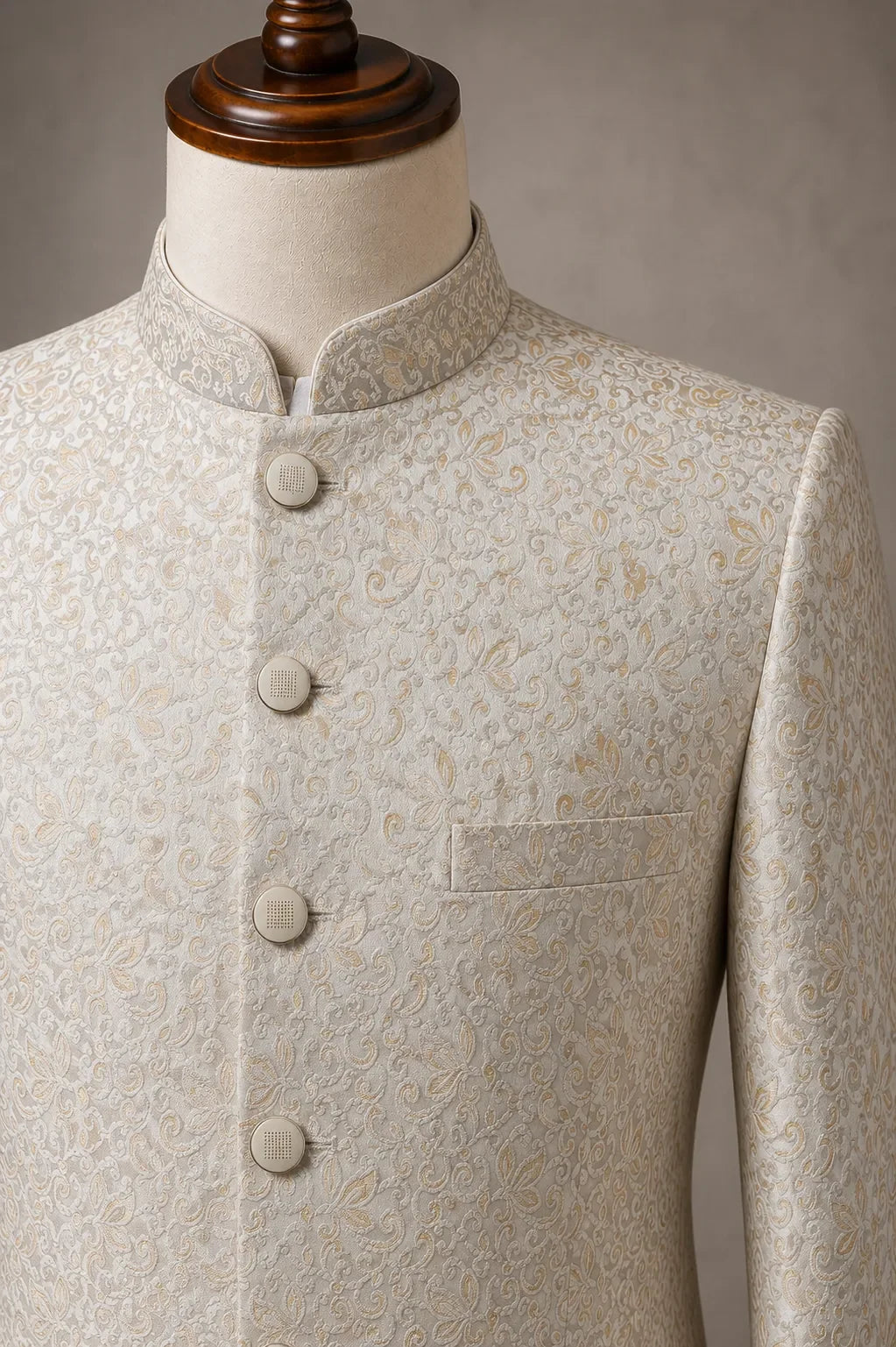 White Floral Self-Embossed Prince Coat