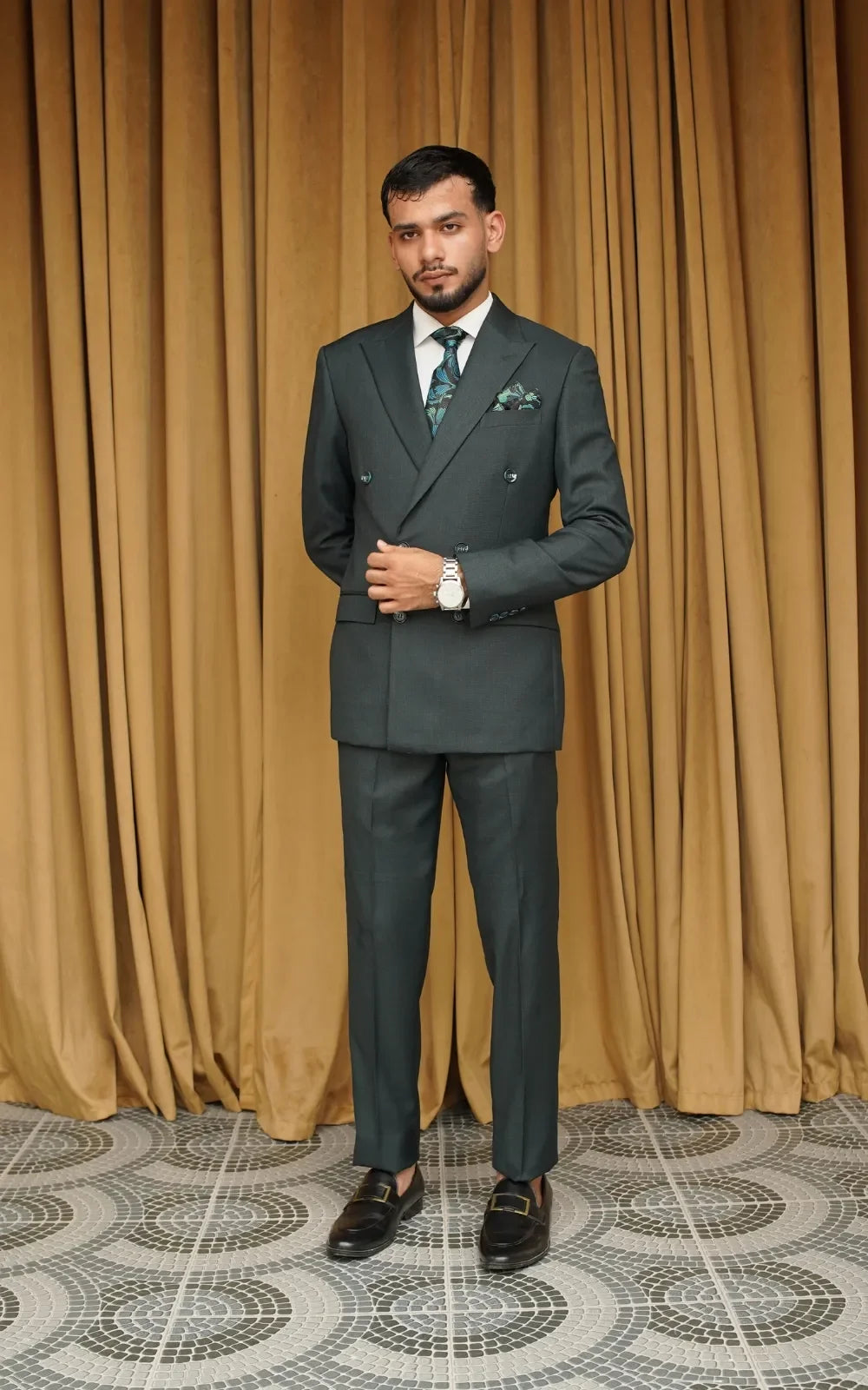 Midnight Green Double Breasted Suit