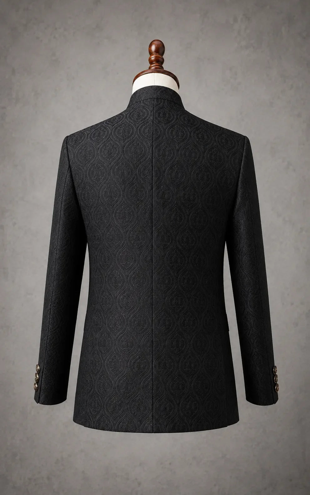 Black Self-Embossed Paisley Pattern Prince Coat