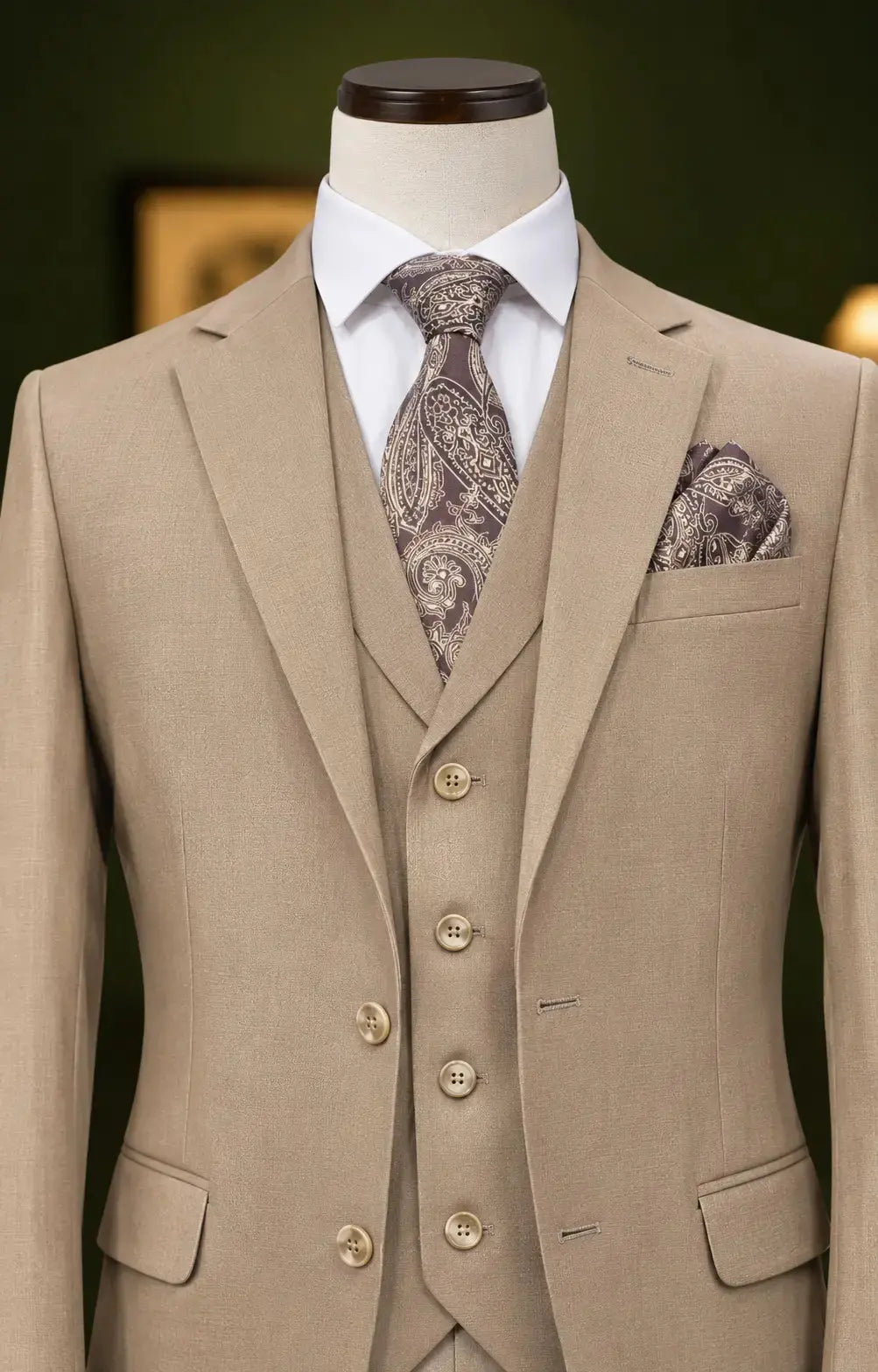 Beige 3-Piece Suit with Waistcoat Last Option