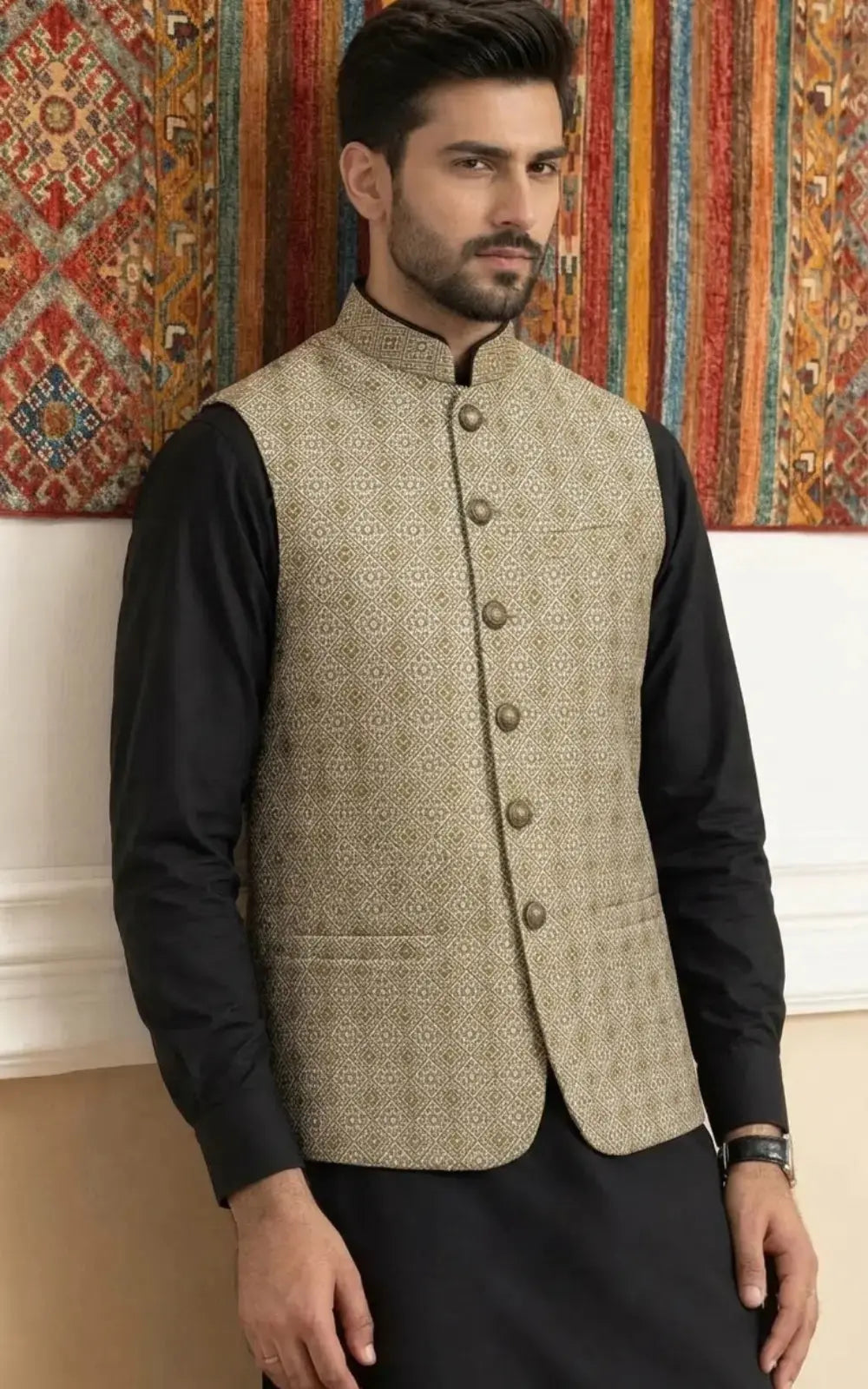 Olive Jacquard Waistcoat Last Option